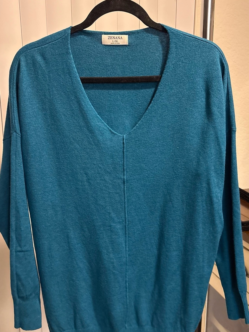 Zenana Outfitters Teal V-Neck Lightweight Sweater